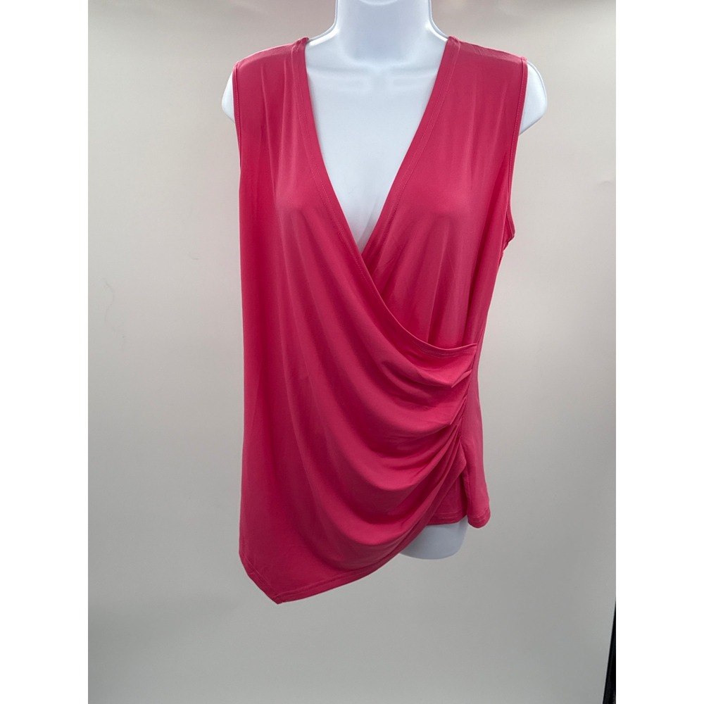 Aryeh Womens Hot Pink Sleeveless Surplice Wrap Draped Ruched Top TPY-8625 S